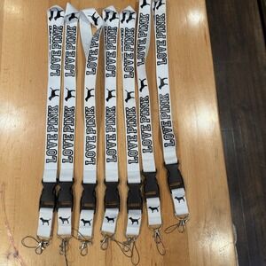 Victoria Secret LOVE PINK Lanyards White Black Dog Charm Breakaway Clasp Lot (7)